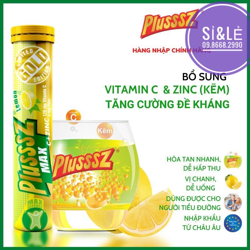 Sủi Plusssz Max Vitamin C ZinC vị Cam /Chanh Hỗ trợ tăng đề kháng