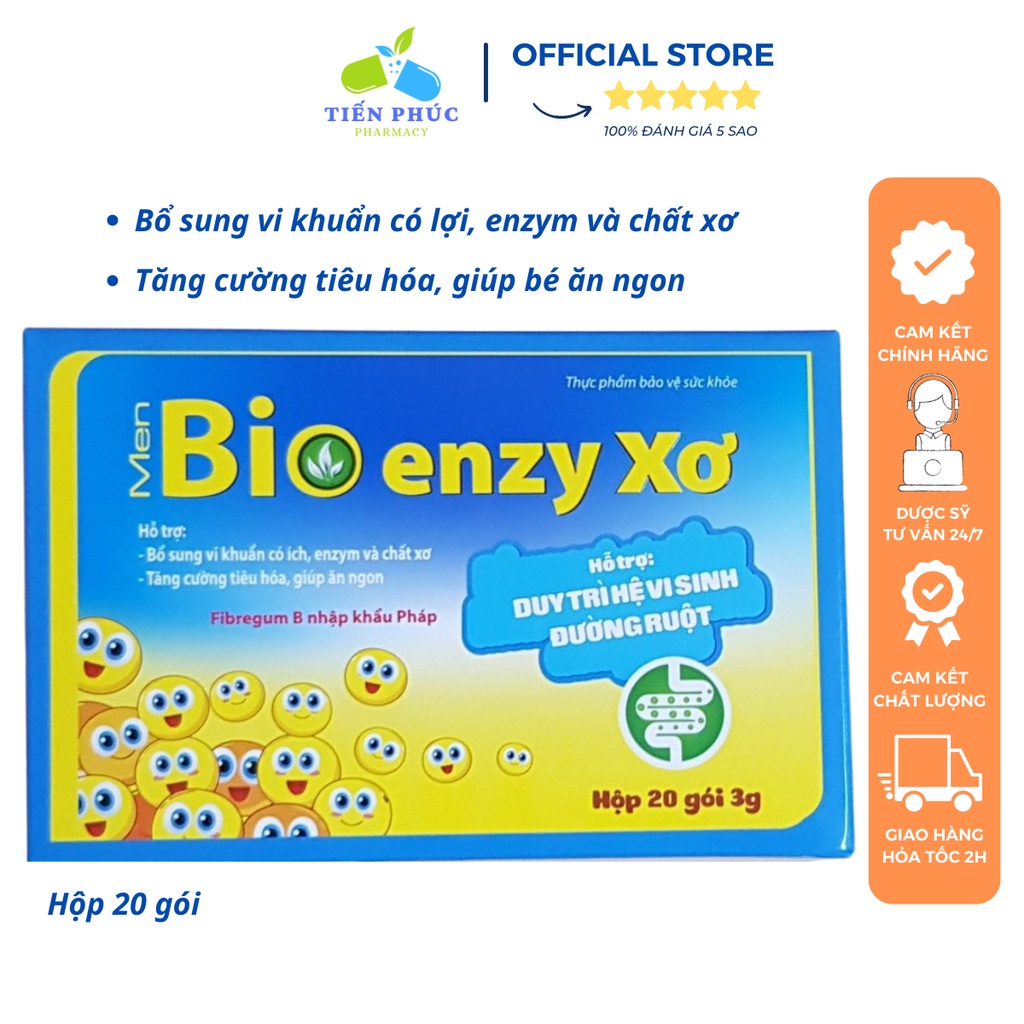 Men tiêu hóa cho bé Bio Enzy Xơ - Hỗ trợ bổ sung vi khuẩn có ích cho đường ruột, bổ sung enzym và chất xơ Hộp 20 gói