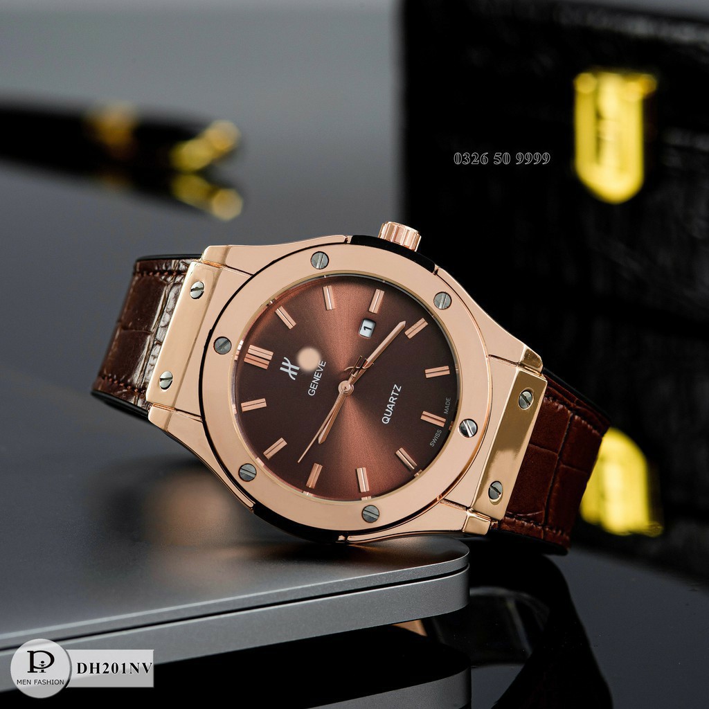 Đồng hồ nam hublot mặt trơn dây da cao cấp bảo hành 12 tháng (201) - Dongho.nam.hublot