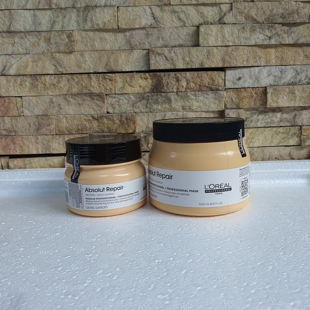 Dầu hấp Loreal Professionnel nhũ vàng phục hồi hư tổn toàn diện Absolut Repair Golden 500ml-250ml