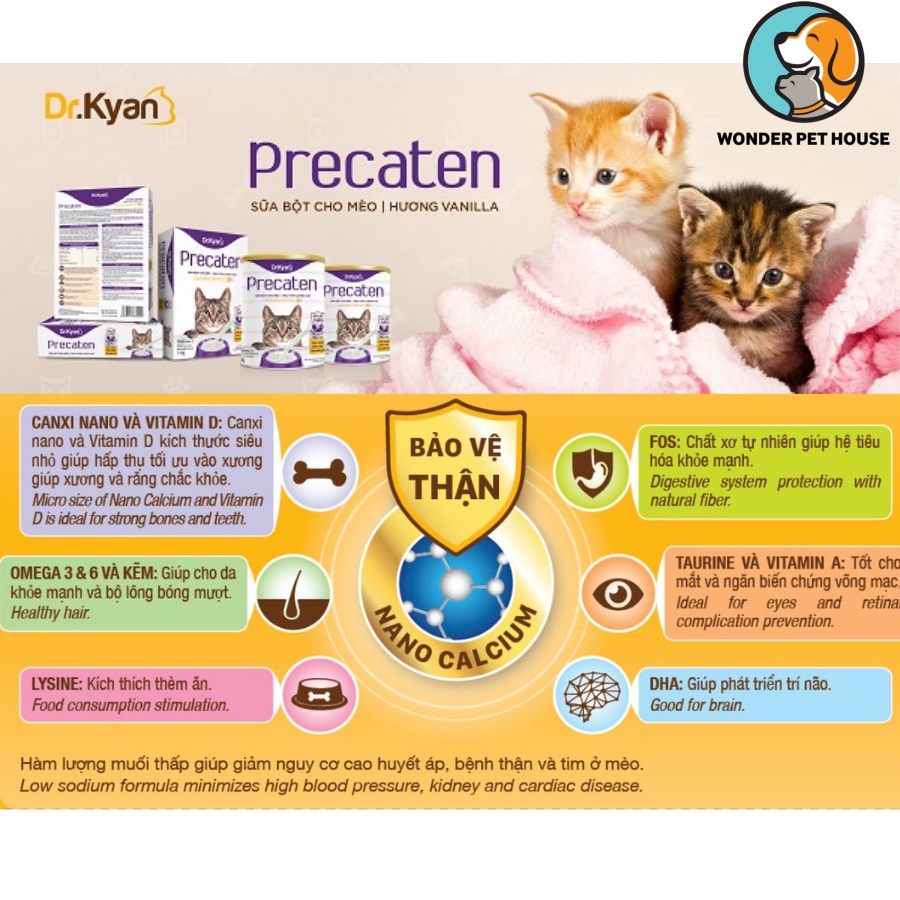 Sữa Precaten Mỹ Dr. Kyan cho mèo con và mèo lớn bảo vệ thận, nhiều dinh dưỡng thơm ngon