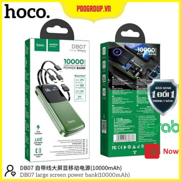 Pin Sạc Dự Phòng Hoco mini DB07 / CJ5 10.000mAh Tích Hợp 4 Dây Sạc bảo hành chính hãng 12 tháng poogroup.vn