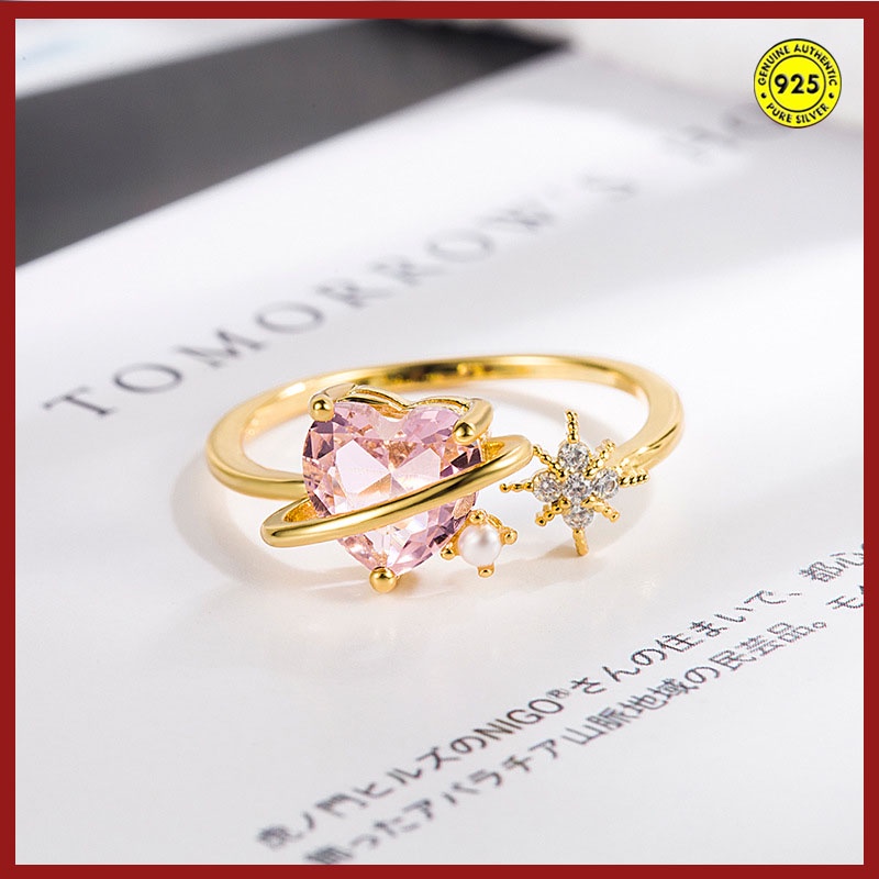 Nhẫn Hở Mạ Vàng 18K Đính Đá Zircon Màu Sắc Ngọt Ngào Thanh Lịch Chống Phai Màu