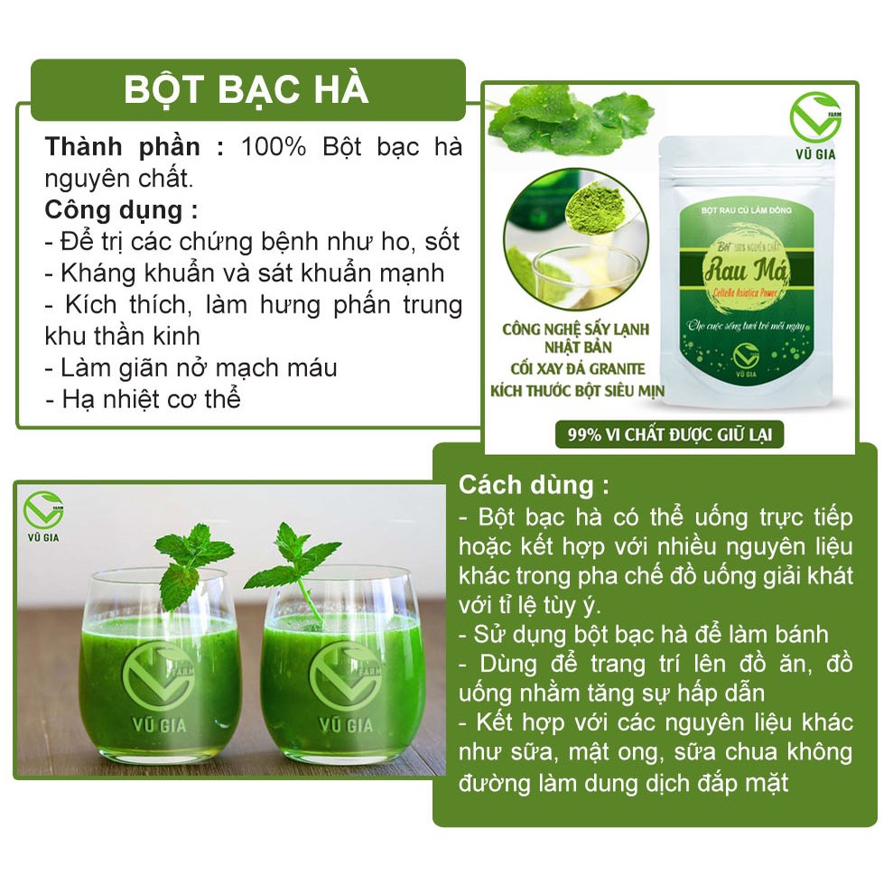 Bột Bạc Hà Sấy Lạnh Nguyên Chất Vũ Gia (50g/ túi) + Tặng Chai Thủy Tinh Đựng Nước Ép Có Dây Treo 300ml