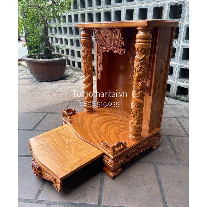 Bàn thờ thần tài ông địa gỗ gõ đỏ 60 x 81cm   - TUTHOTHANTAI.VN