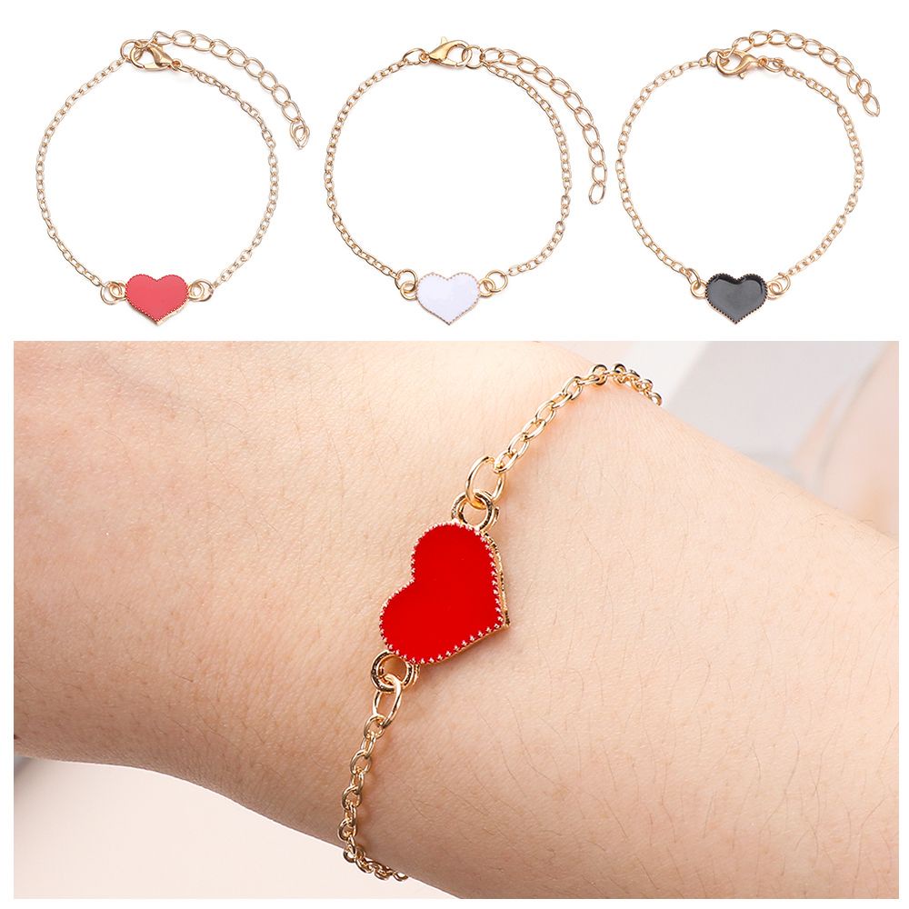 Vòng Đeo Tay Kiểu Xích Đính Mặt Hình Trái Tim Nhiều Màu Tùy Chọn Thời Trang Dành Cho Nữ
