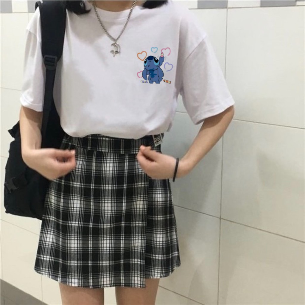 Áo thun tay lỡ  Stitch Tim  phông Unisex nam nữ tee oversize form rộng pull Ulzzang Streetwear Hàn Quốc vải mềm