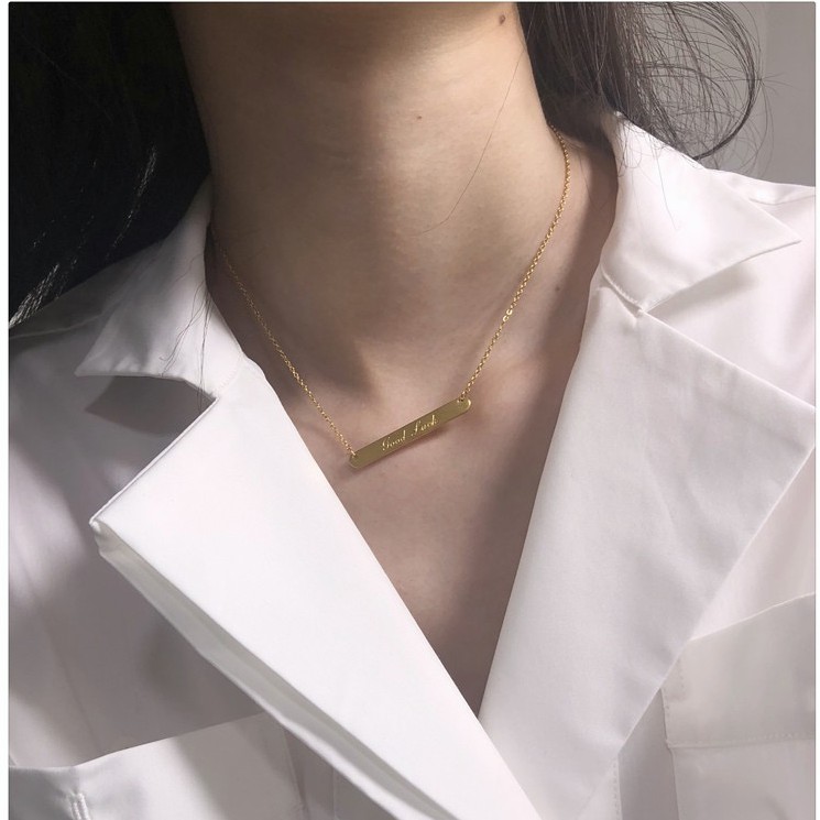 Dây Chuyền Thép Titan Mạ Vàng Hồng 18K Mặt Thẻ Bài Thời Trang Châu Âu