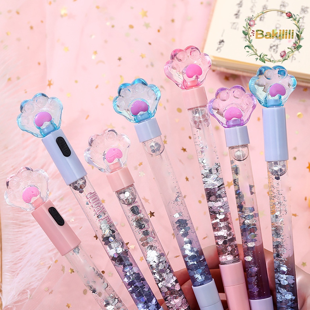 Bút Bi Gel Dạ Quang Trong Suốt Hình Dấu Chân Mèo Cho Trường Học