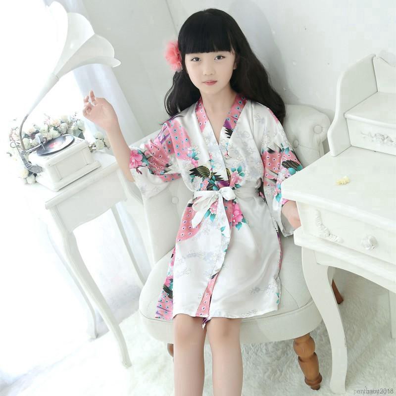 Áo Choàng Ngủ Kiểu Kimono In Hoa Cho Bé Gái