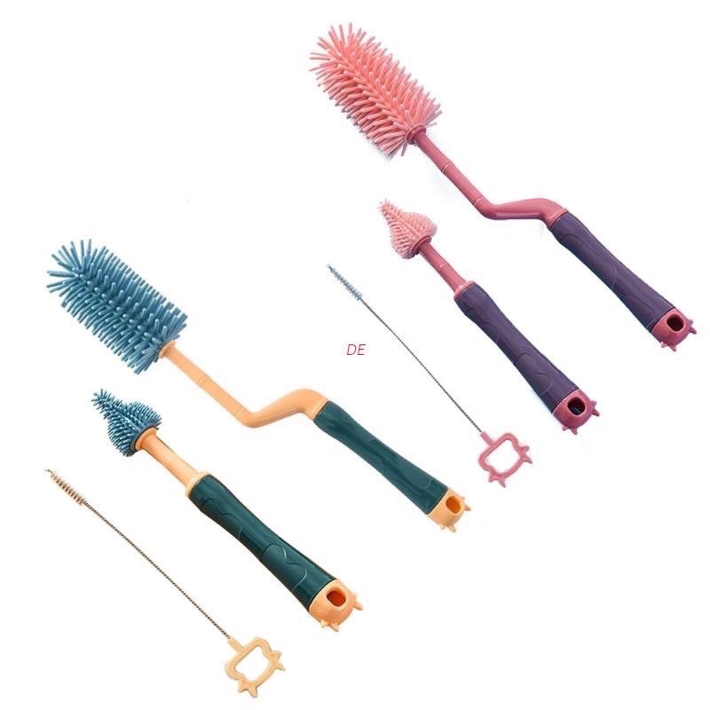 Cọ rửa bình sữa Silicon cao cấp 3 chi tiết [Tay cầm xoay 360 độ]