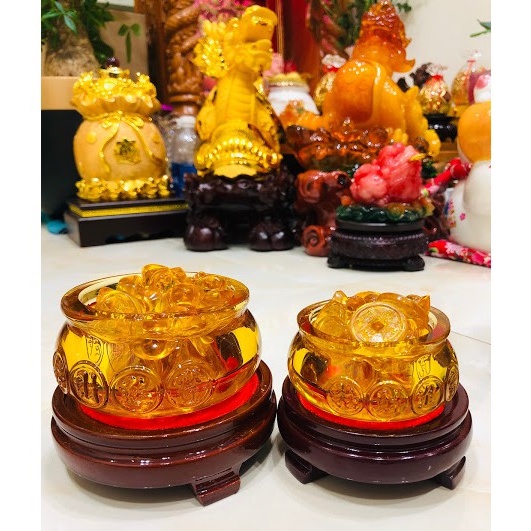 Bát tụ bảo bồn kèm đôn gỗ phong thủy Lộc phát chiêu tài
