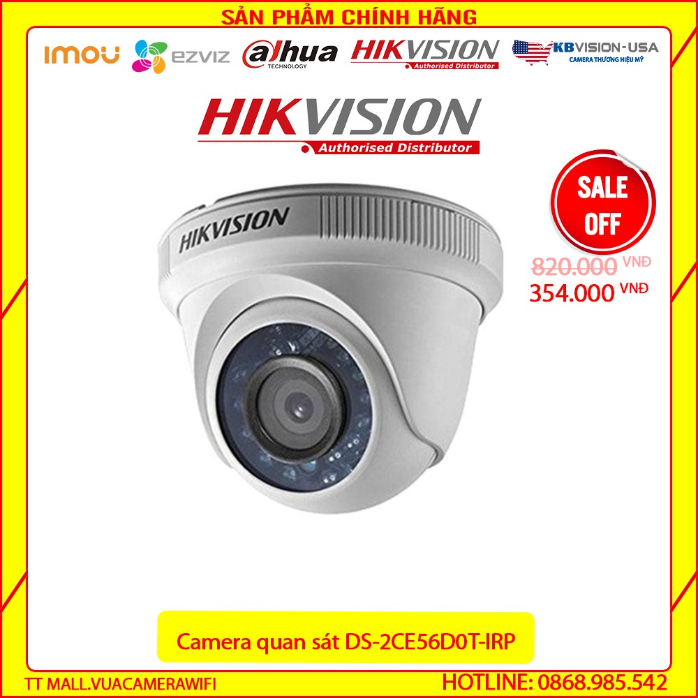 [GIÁ HỦY DIỆT] Camera HD-TVI dome HikVision DS-2CE56D0T-IRP - 2MP 1920x1080; hồng ngoại 20m; vỏ nhựa, bảo hành 2 năm