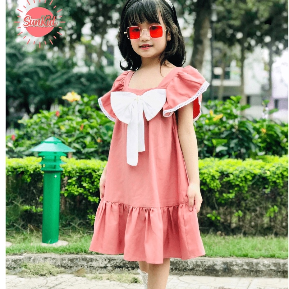 Váy đầm bé gái dáng suông đuôi cá thắt nơ vải trượt nhật cao cấp mùa hè Sunkid NN2 màu hồng 4-12 tuổi