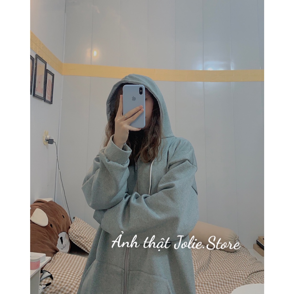 Áo Khoác Hoodie Nỉ JOLIE Unisex [FREESHIP] 🌸 Phông thun dài tay bồng khóa kéo có mũ ulzzang màu Đen | Xám nam nữ HOT 🌸 | BigBuy360 - bigbuy360.vn