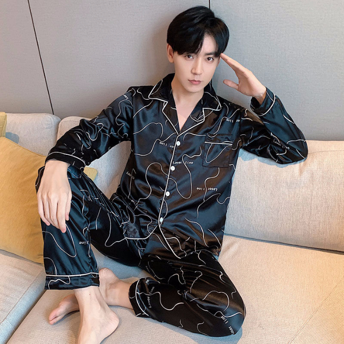 Bộ Đồ Ngủ Vải Lụa Satin Tay Dài Thời Trang Cho Nam luyoo28