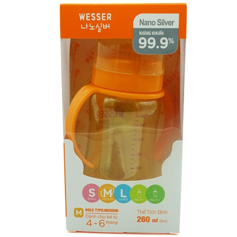 Bình sữa cổ rộng có ống hút Wesser 260ml