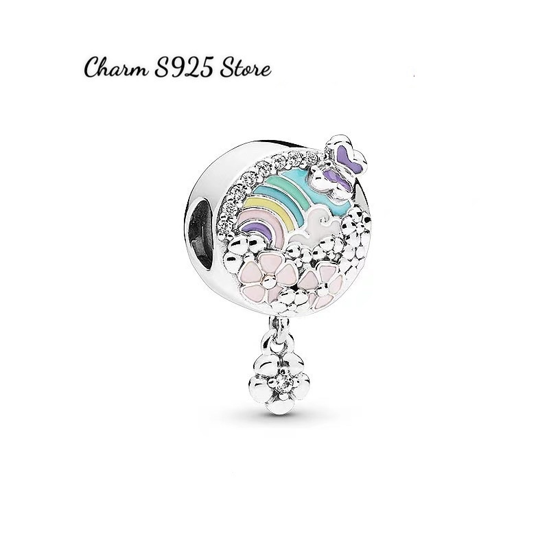 charm pan cầu vòng và hoa bạc s925 cao cấp
