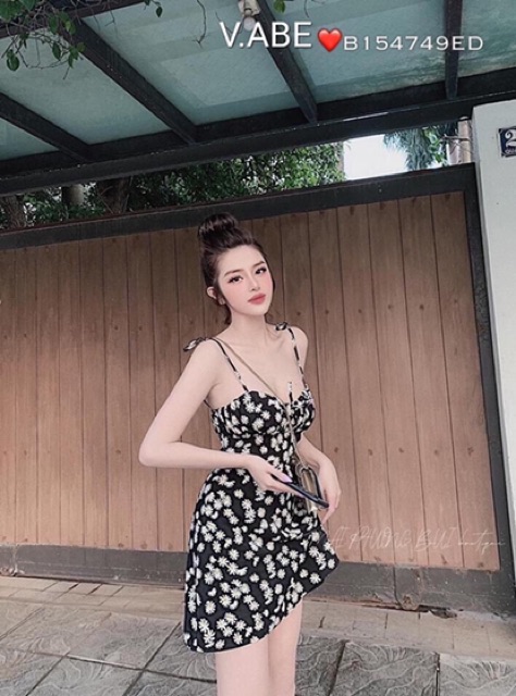 Đầm nữ hai dây dáng xoè hoạ tiết cúc hoạ mi trắng chất đũi ca o cấp mền mịn thích hợp mặc đi tiệc, mặc đi chơi | BigBuy360 - bigbuy360.vn