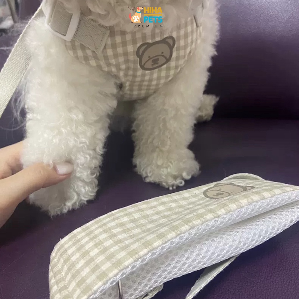 Dây Dắt Chó Mèo Đi Dạo Hình Gấu Chất Liệu Bông Nguyên Thuỷ Gồm Có Yếm Kèm Dây Dắt Thú Cưng Hàn Quốc Premium Hiha Pets.