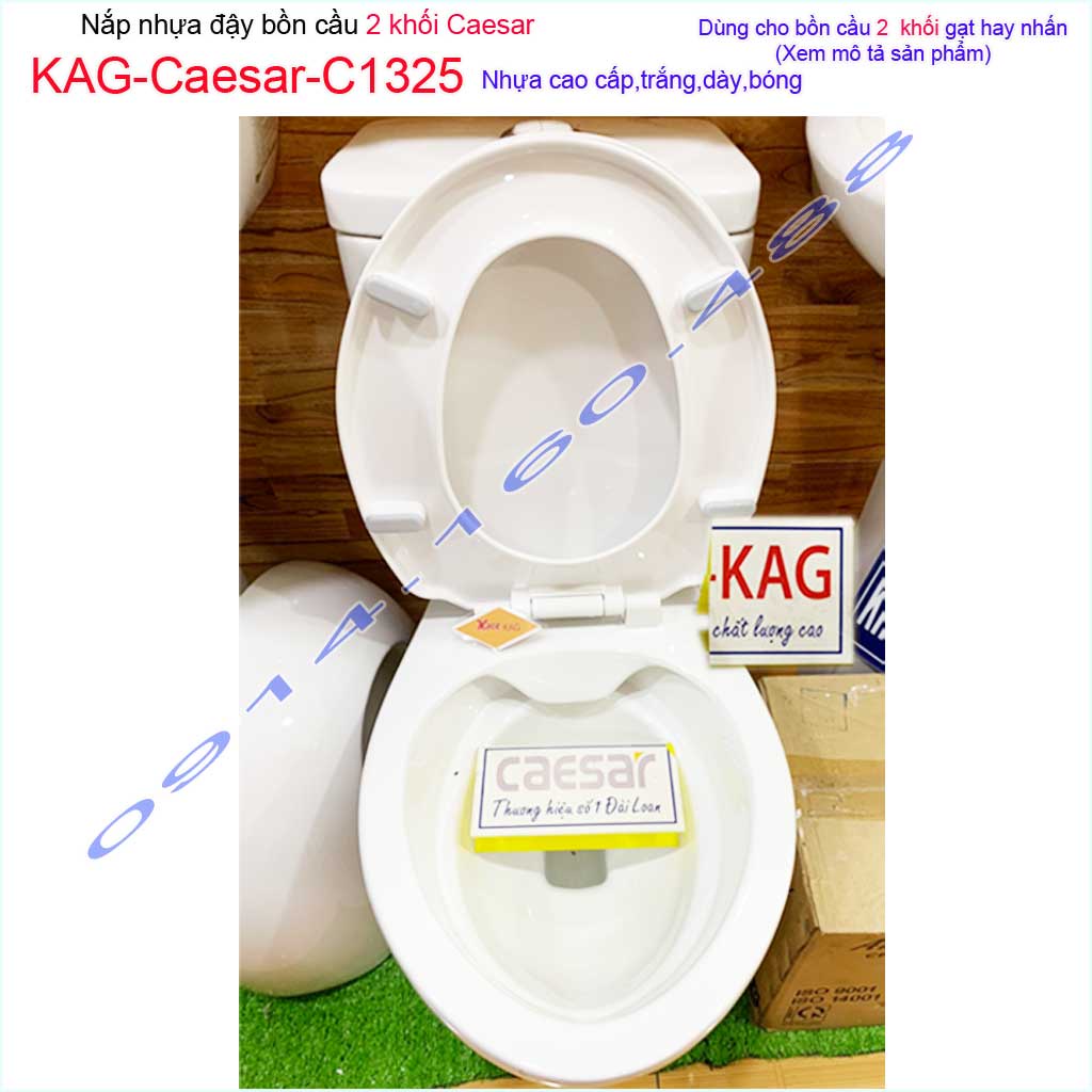 Nắp đậy cho bồn cầu Ceasar KAG-C1325, nắp xí bệt 2 khối nhựa trắng bóng dày đẹp sử dụng siêu bền