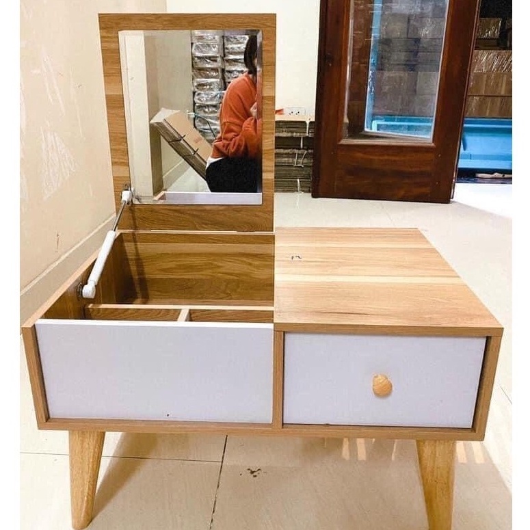 Bàn Trang Điểm 2 Ngăn Có Gương Ngồi Bệt Thời Trang