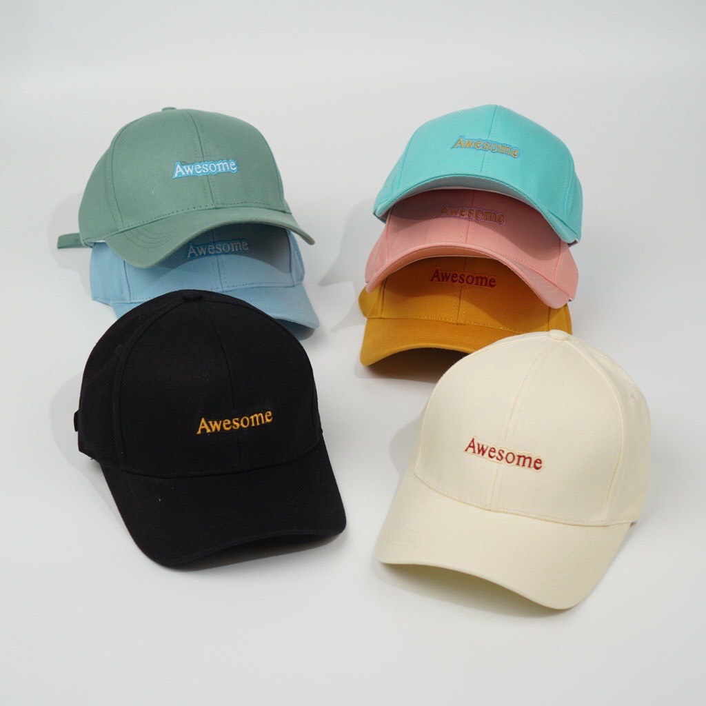 Mũ lưỡi trai nam nữ họa tiết thêu chữ awesome Nón kết phong cách Ulzzang form unisex nam nữ