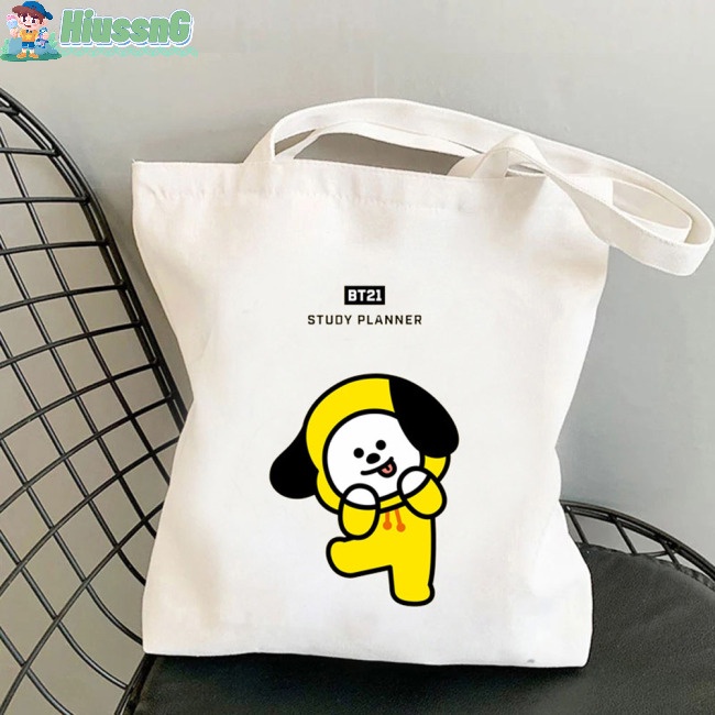 Túi Xách Canvas Cỡ Lớn In Họa Tiết Hoạt Hình Bts Thời Trang Cho Nữ