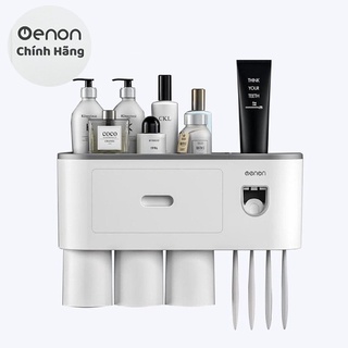 Bộ Nhả Kem Đánh Răng Tự Động Oenon, Kệ Để Đồ Nhà Tắm Cao Cấp Kèm Cốc Hút Từ Tính -Tặng Kèm Sticker