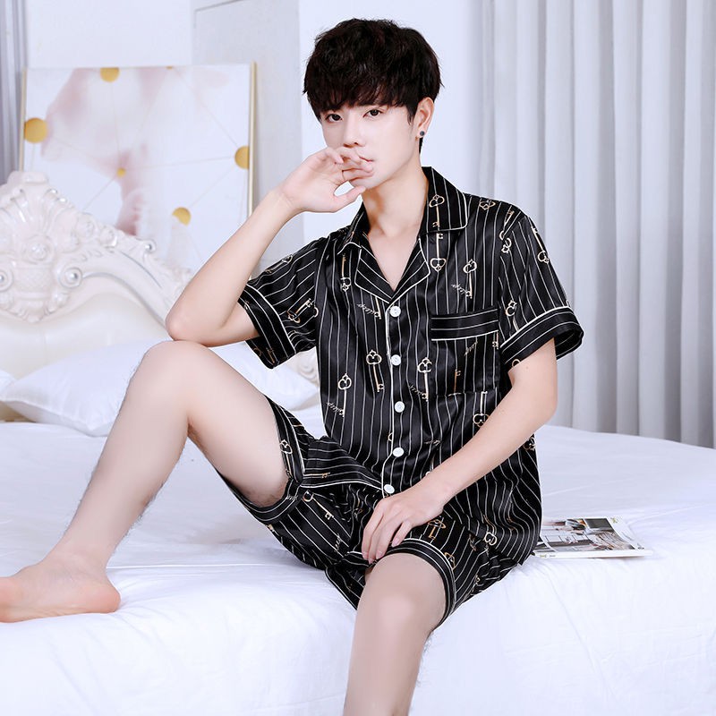 Bộ Đồ Pijama Tay Ngắn Vải Lụa Lạnh Thời Trang Mùa Hè Mát Mẻ Cho Nam