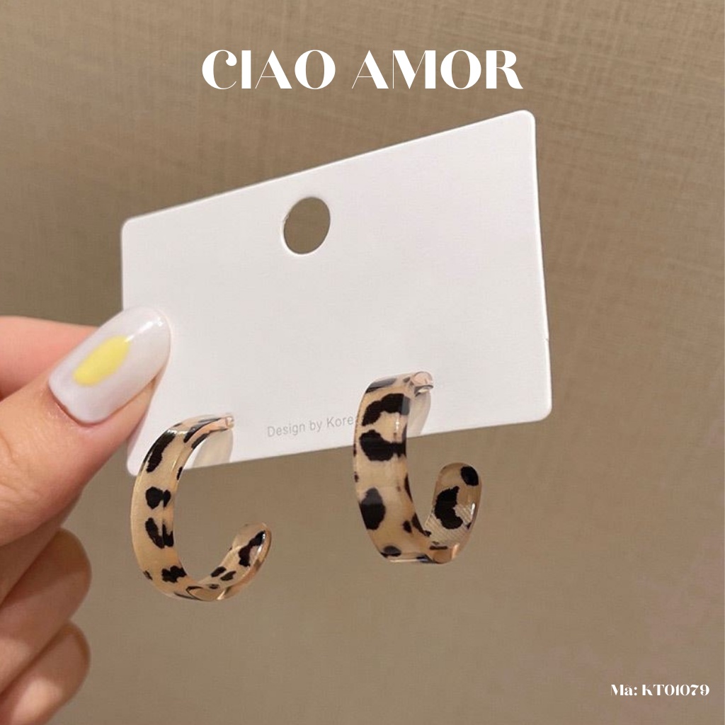 Khuyên tai nữ, Hoa tai tròn nhựa vân đen Trang sức Ciao Amor - KT0179