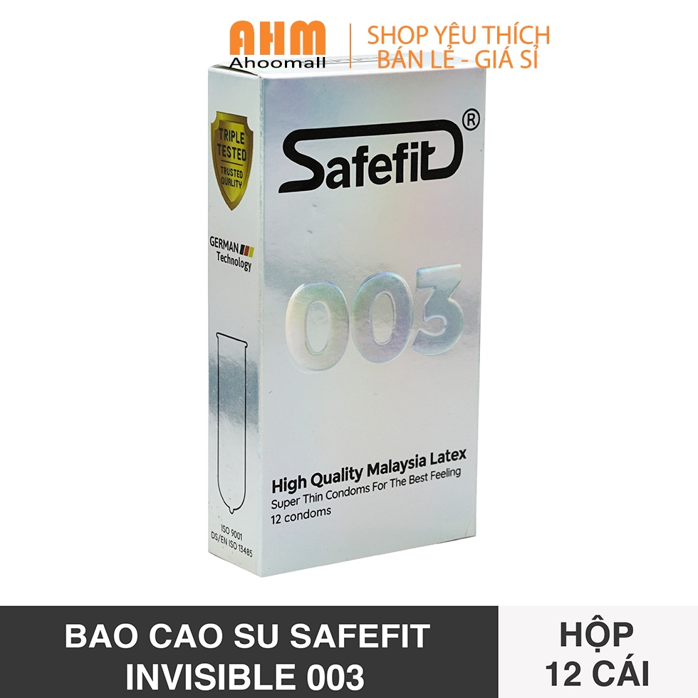 Bao cao su Safefit 003, siêu mỏng hộp 12 Tặng hộp 3 cái - Bcs Chính hãng