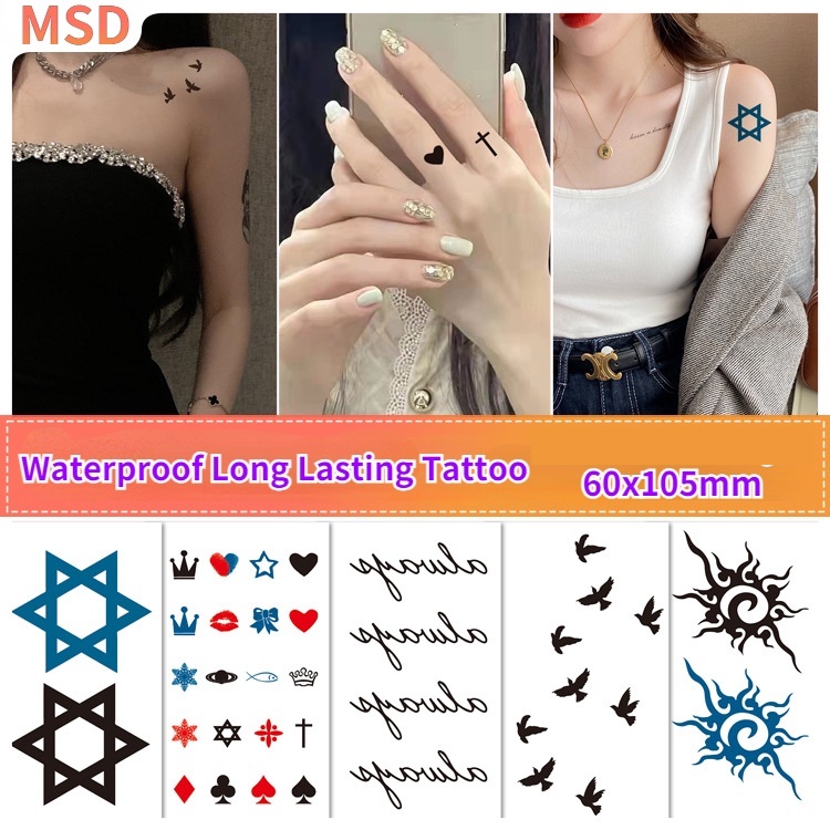 [Hình xăm ma thuật MSD] Hình Xăm Dán Tạm Thời 10cmx06cm Chống Thấm Nước/Bảng chữ cái tiếng anh / trái tim