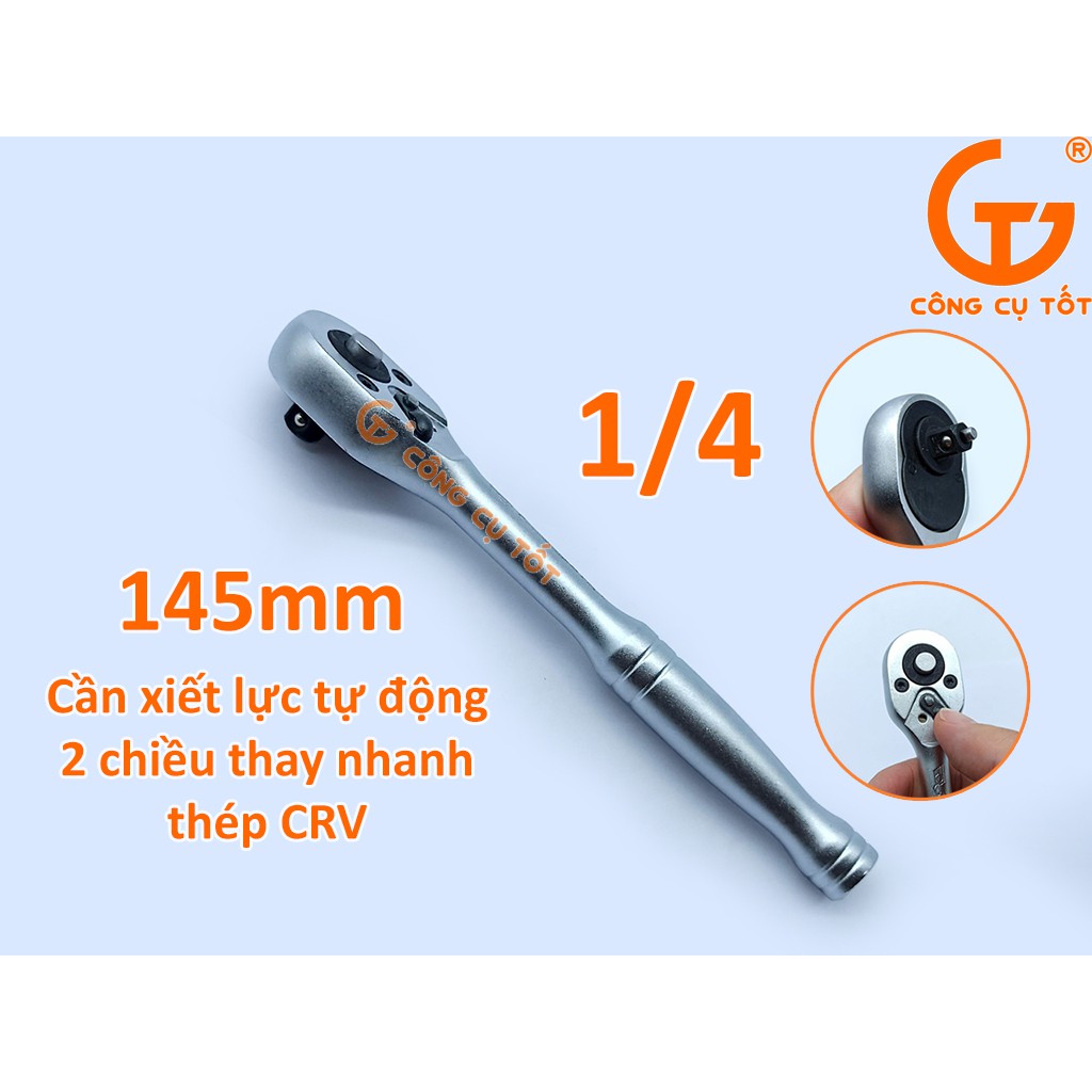 Cần xiết lực tự động hai chiều 1/4 Standard bằng thép CrV có nút thay đầu tuýp nhanh 145mm