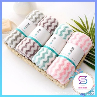 Combo 10 Khăn Mặt Lông Cừu Hàn Quốc 50x35cm Siêu Thấm Hút Loại Có Dòng Kẻ - Cam Kết Không Rụng Bông