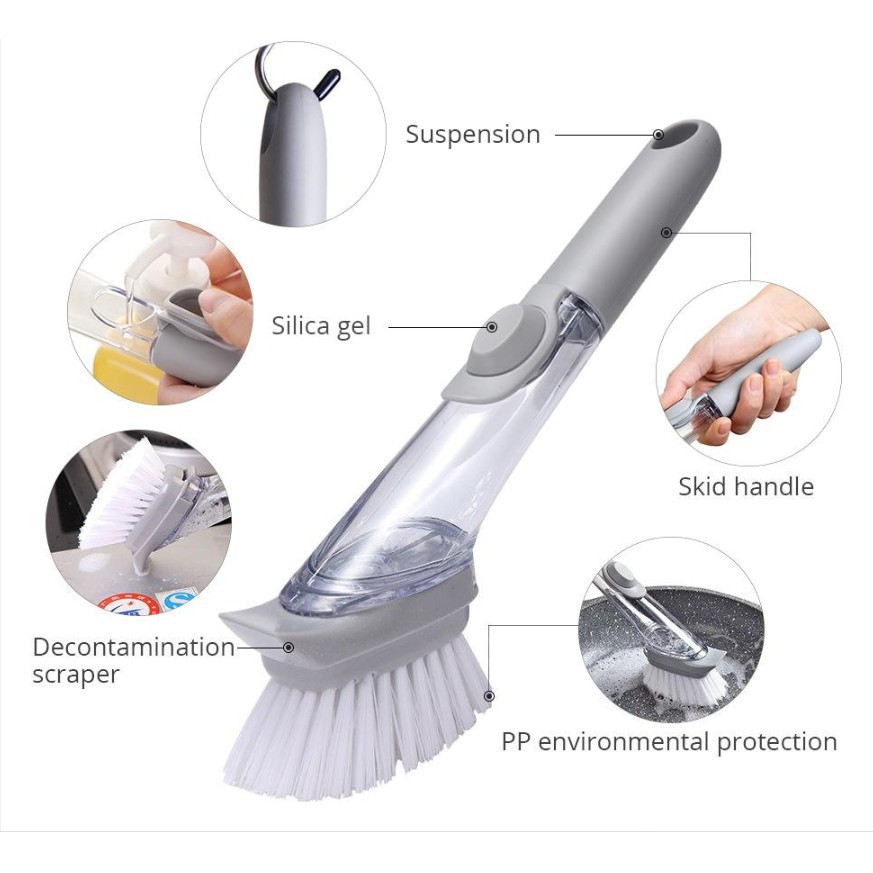 Bàn Chải Nhựa Chà Sàn Đa Năng Cán Dài Tự Động Xịt Nước Cây Chổi Bọt Biển Cọ Rửa Nhà Bếp Phòng Tắm Vệ Sinh