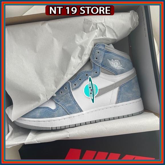 Giày Sneaker Jordan cổ cao Hyper Royal xanh loang nam nữ, Giày Jordan 1 high màu xanh ngọc xanh nỉ bản đẹp full box bill