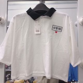 ÁO POLO CROPTOP THÊU TIM - (Sp sẵn)