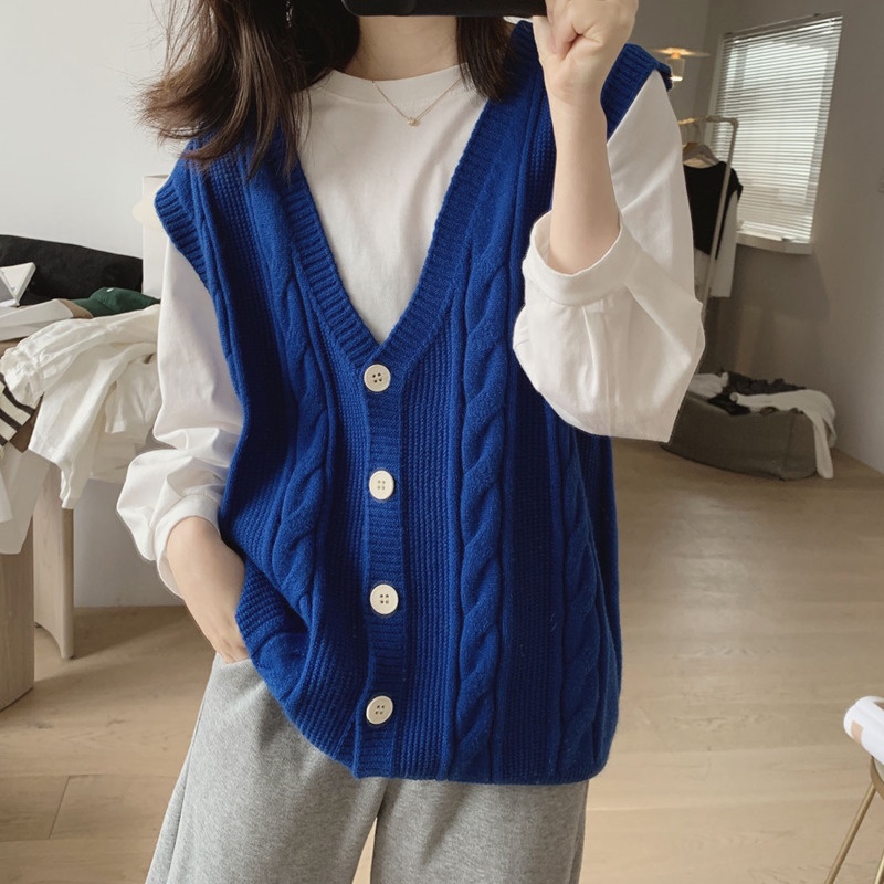 Áo Sweater Dệt Kim Sát Nách Dáng Rộng Màu Trơn Kiểu Hàn Quốc Thời Trang Mùa Thu Năng Động