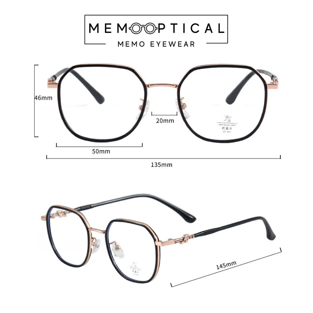 Gọng kính cận nữ dáng vuông đẹp Memo Optical kính mắt phong cách hàn quốc ME837