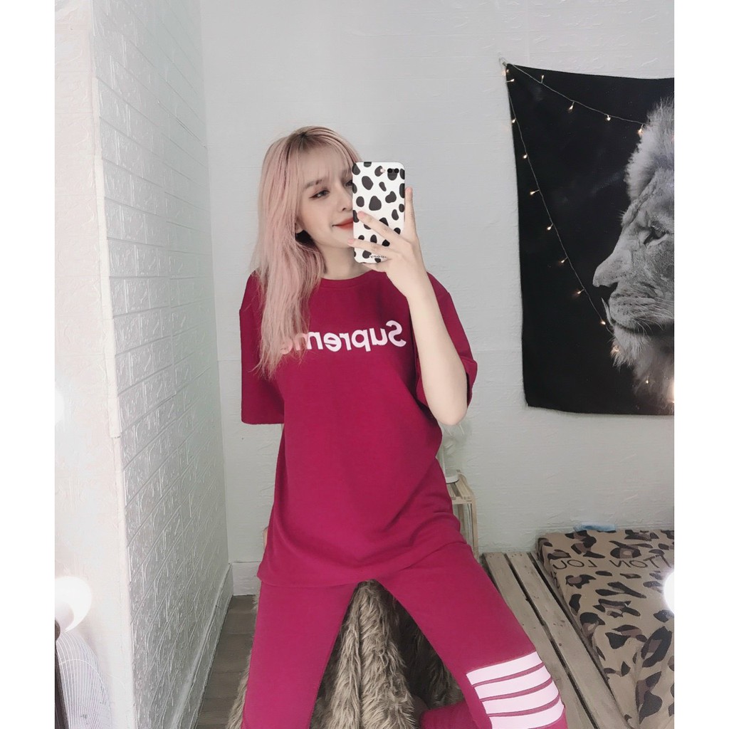 set bộ thể thao quần legging ôm dáng 4 sọc quần ảnh thật thun thái xinhh