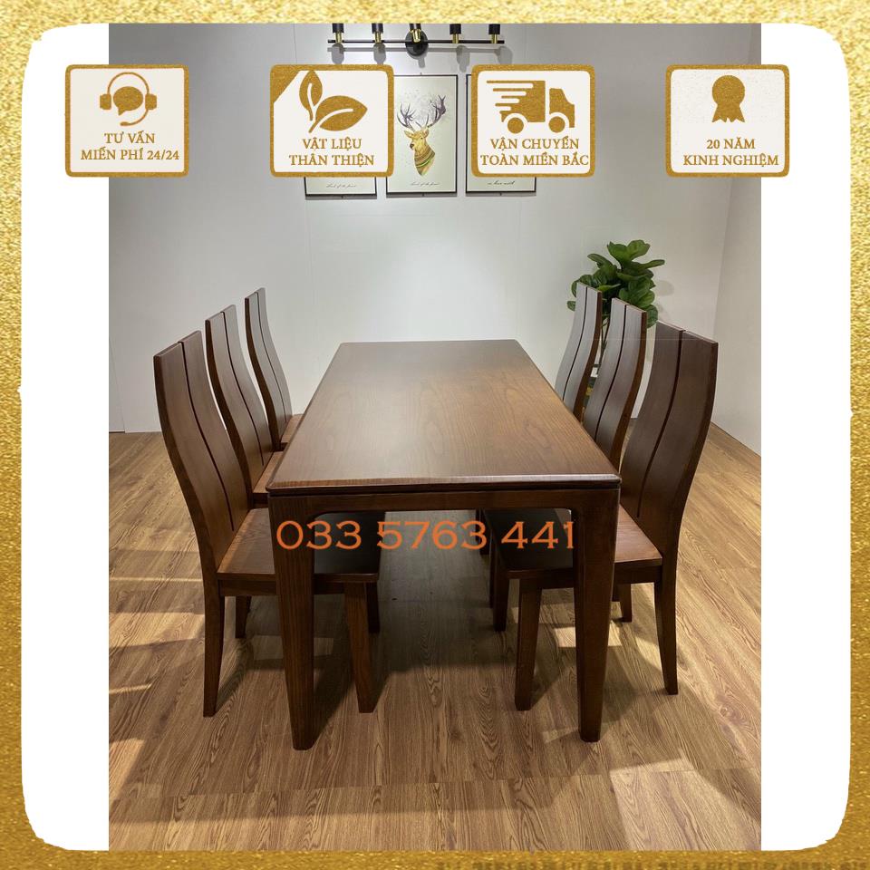 Bàn ăn mặt liền 6 ghế chữ nhật gỗ sồi Nga BA09 giá gốc tại xưởng - bàn ghế ăn