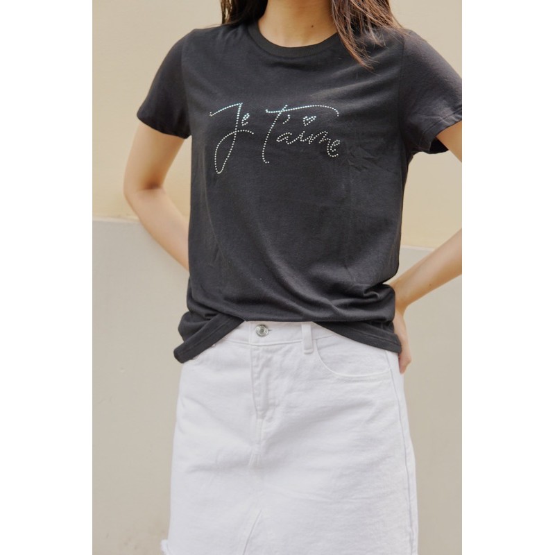 Áo phông đen in Je taime áo thun cotton nữ tay ngắn - Chicbae21