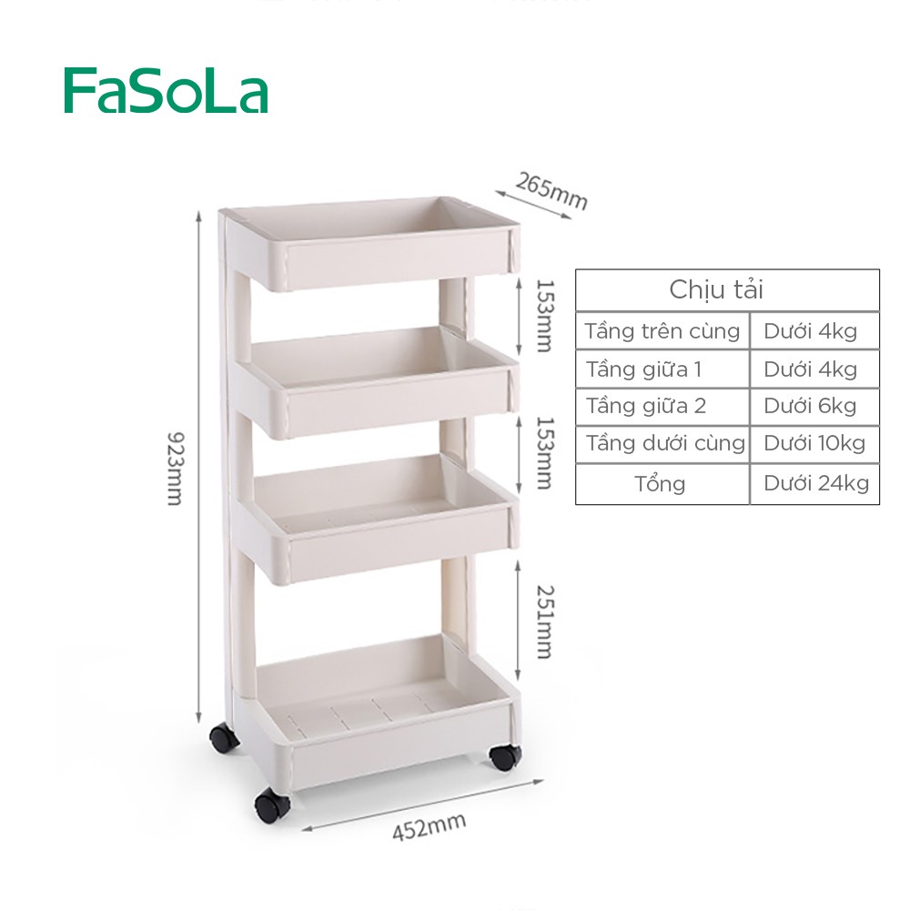 Kệ nhựa 3 tầng, 4 tầng có bánh xe FASOLA FSLRY-252-2