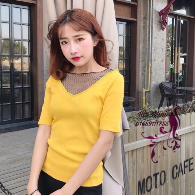 Áo len tay ngắn Quảng Châu phối lưới