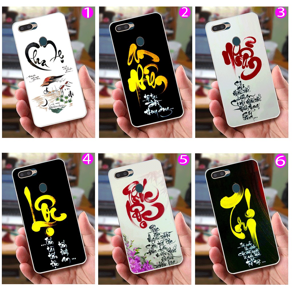 Ốp Lưng Oppo A7 (dẻo viền trắng trong) - Cha Mẹ, Thư Pháp, Phúc Lộc