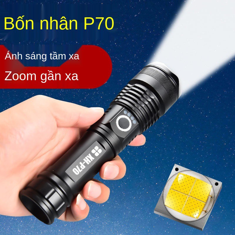 ▲♘Đèn pin chiếu sáng mạnh Zoom P70 có thể sạc lại xenon siêu tầm xa đa chức năng pha LED ngoài trời tự vệ <