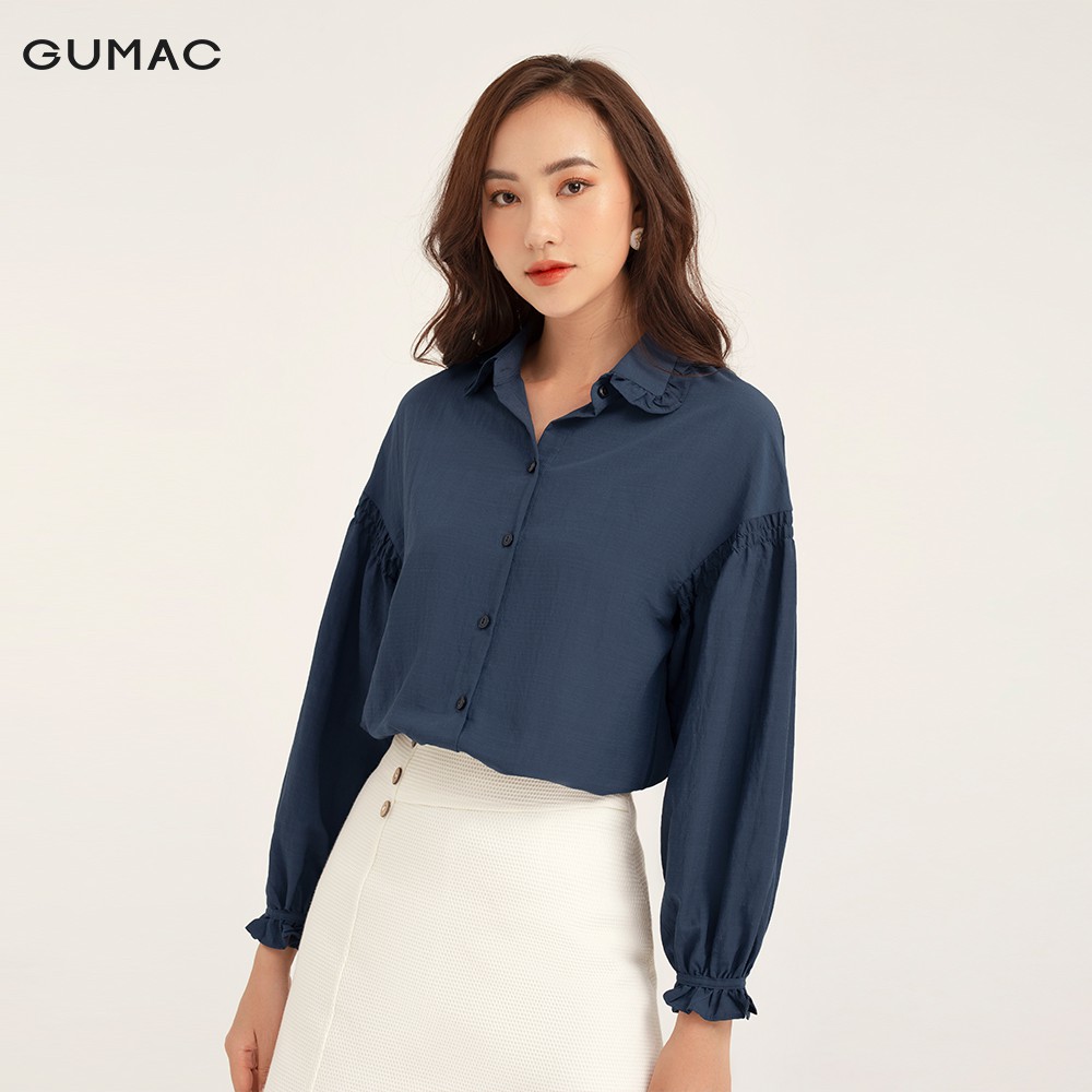 Áo sơ mi nữ nhún tay cổ bèo GUMAC đủ màu, đủ size, thiết kế basic, sang trọng, thanh lịch AB128 | BigBuy360 - bigbuy360.vn