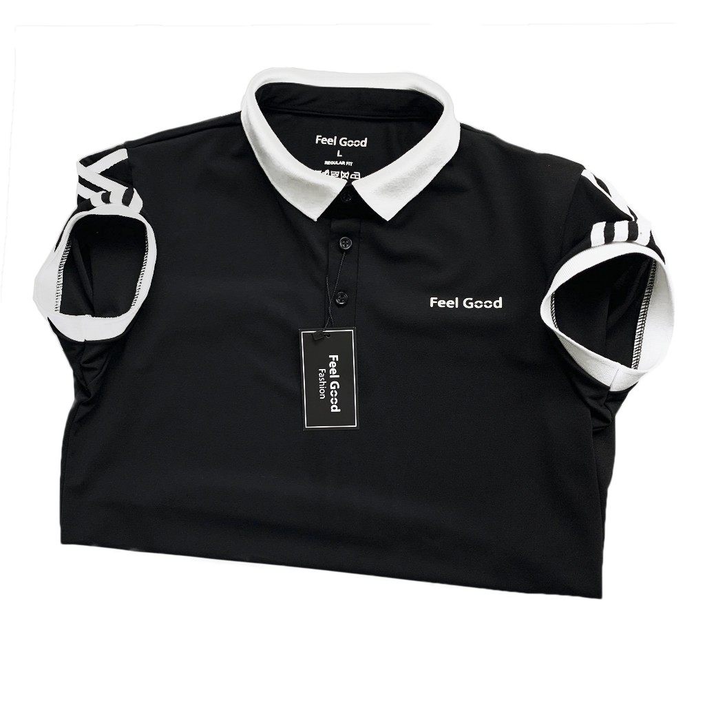 Áo Polo Nam đẹp FEEL GOOD basic - Áo thun nam có cổ trụ bẻ,phối sọc LINES vải cá sấu cotton cao cấp màu đen trắng giá rẻ | BigBuy360 - bigbuy360.vn