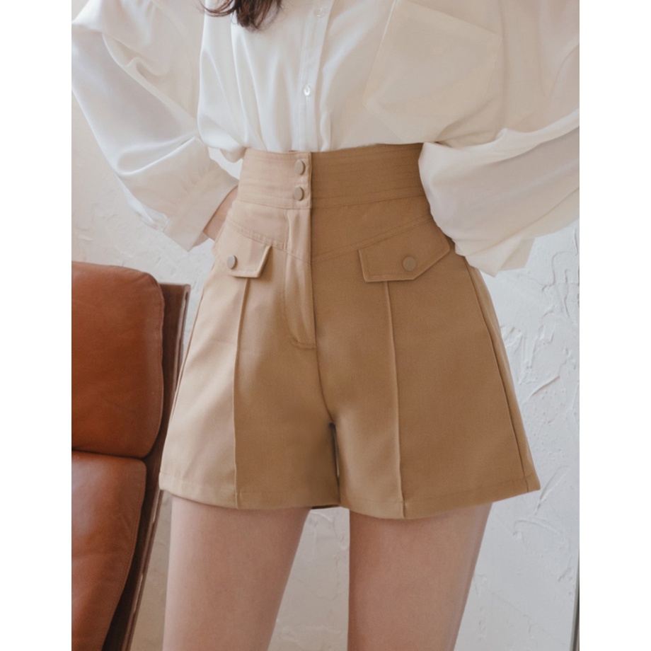Quần short lưng cáo xếp ly túi trước nữ Air Space 2131823006